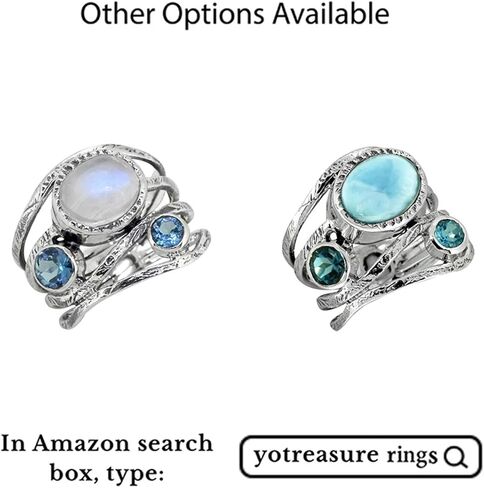 YoTreasure 8x10 MM Moonstone & London Blue Topaz Solid 925 Sterling Silver Bypass Ring in Saudi Arabia