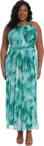 London Times Women's Plus Size Halter Maxi with Ruched Waistband, Soft White/Cobalt, 20 in Saudi Arabia