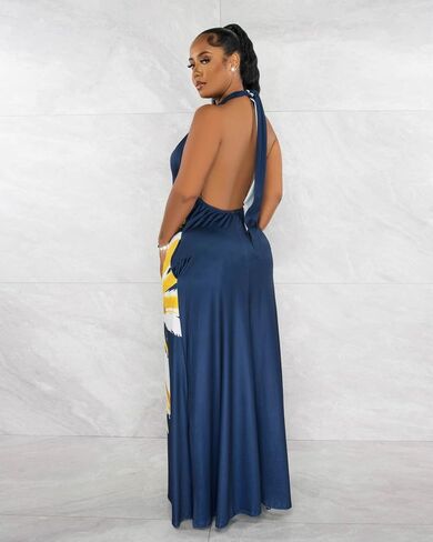 Womens Sexy Summer Dresses Halter Neck Plus Size Long Maxi Dress Casual Floral Beach Sun Dresses with Pockets in Saudi Arabia
