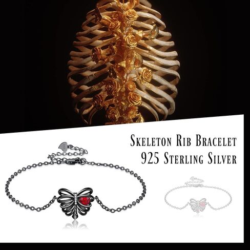 URONE Skull Bracelet Sterling Silver Skull Skeleton Rib Pendant Bracelet Gothic Skull Jewelry Gifts for Women Daughter Girlfriend in Saudi Arabia