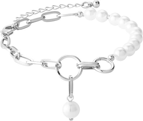 Gold Pearl Bracelets for Women - 16K Chain Paperclip Charm Dainty Bracelet Pearl Chain and Thick Link OT Buckle Stitching Jewelry in Saudi Arabia