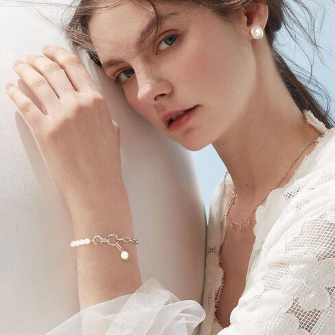 Gold Pearl Bracelets for Women - 16K Chain Paperclip Charm Dainty Bracelet Pearl Chain and Thick Link OT Buckle Stitching Jewelry in Saudi Arabia