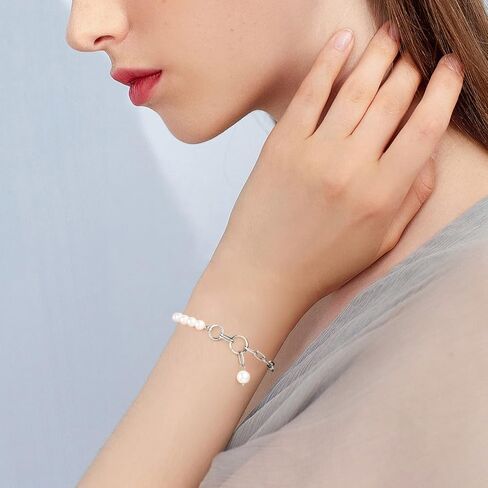 Gold Pearl Bracelets for Women - 16K Chain Paperclip Charm Dainty Bracelet Pearl Chain and Thick Link OT Buckle Stitching Jewelry in Saudi Arabia