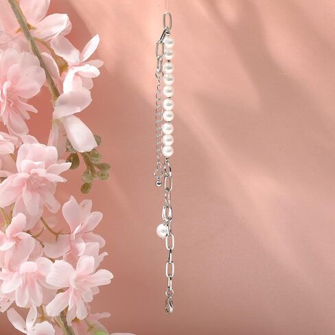 Gold Pearl Bracelets for Women - 16K Chain Paperclip Charm Dainty Bracelet Pearl Chain and Thick Link OT Buckle Stitching Jewelry in Saudi Arabia
