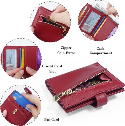 CONISY Small Wallet for Women, RFID Blocking Slim Leather Bifold Front Pocket Womens Wallet with Zipper Coin Purse (Red) in Saudi Arabia