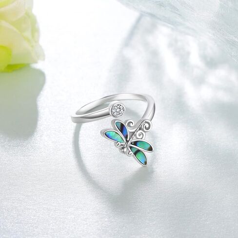 925 Sterling Silver Created Abalone Shell Dragonfly/Butterfly Adjustable Rings,Dainty Cubic Zirconia Animal Statement Rings Gifts for Women Girlfriend Teen Girls in Saudi Arabia