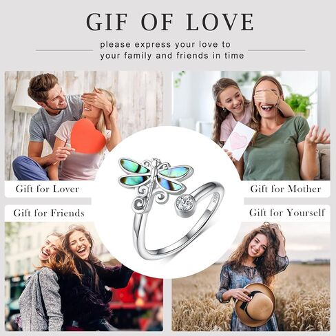 925 Sterling Silver Created Abalone Shell Dragonfly/Butterfly Adjustable Rings,Dainty Cubic Zirconia Animal Statement Rings Gifts for Women Girlfriend Teen Girls in Saudi Arabia