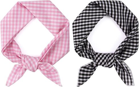 GERINLY Gingham Bandana Women Square 2 PCS وشاح الشعر عمامة التعادل القطن وشاح الرأس منديل مع صندوق هدية in Saudi Arabia