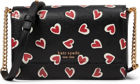 Kate Spade New York Morgan Stencil Hearts Embossed Printed Saffiano Leather Flap Chain Wallet Black Multi One Size in Saudi Arabia