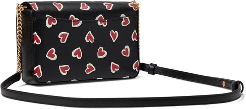 Kate Spade New York Morgan Stencil Hearts Embossed Printed Saffiano Leather Flap Chain Wallet Black Multi One Size in Saudi Arabia
