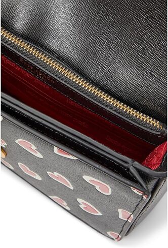 Kate Spade New York Morgan Stencil Hearts Embossed Printed Saffiano Leather Flap Chain Wallet Black Multi One Size in Saudi Arabia