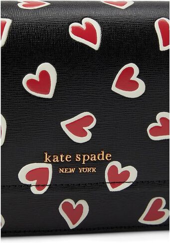 Kate Spade New York Morgan Stencil Hearts Embossed Printed Saffiano Leather Flap Chain Wallet Black Multi One Size in Saudi Arabia