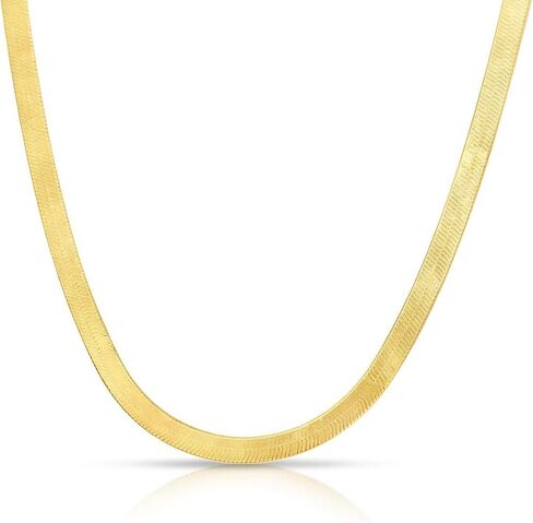 .925 14K Gold Plated Sterling Silver 3.2MM, 4.3MM, 6.8MM or 9MM Flexible Flat Magic Herringbone Chain Necklace in Saudi Arabia