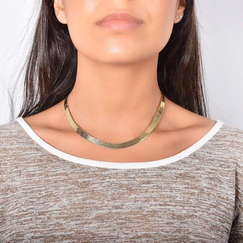 .925 14K Gold Plated Sterling Silver 3.2MM, 4.3MM, 6.8MM or 9MM Flexible Flat Magic Herringbone Chain Necklace in Saudi Arabia