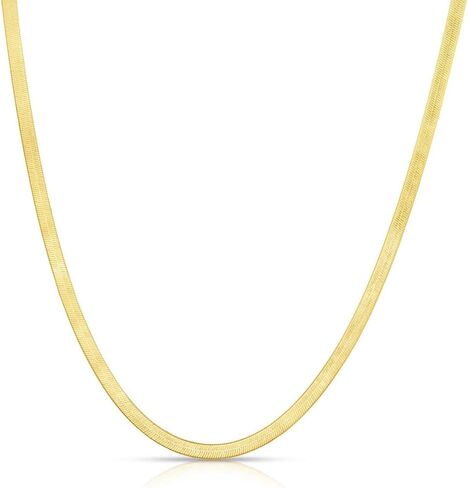 .925 14K Gold Plated Sterling Silver 3.2MM, 4.3MM, 6.8MM or 9MM Flexible Flat Magic Herringbone Chain Necklace in Saudi Arabia