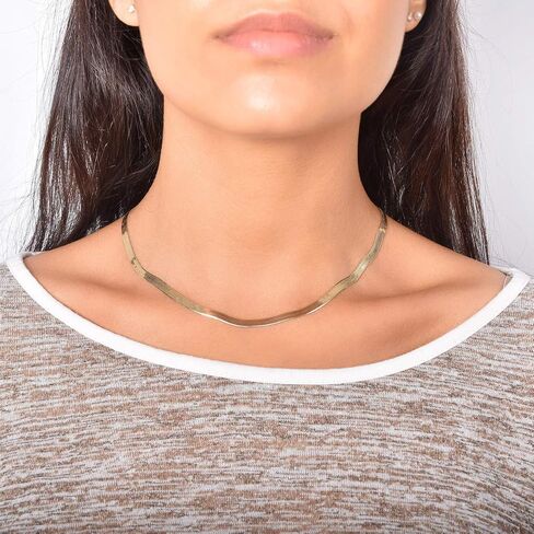 .925 14K Gold Plated Sterling Silver 3.2MM, 4.3MM, 6.8MM or 9MM Flexible Flat Magic Herringbone Chain Necklace in Saudi Arabia