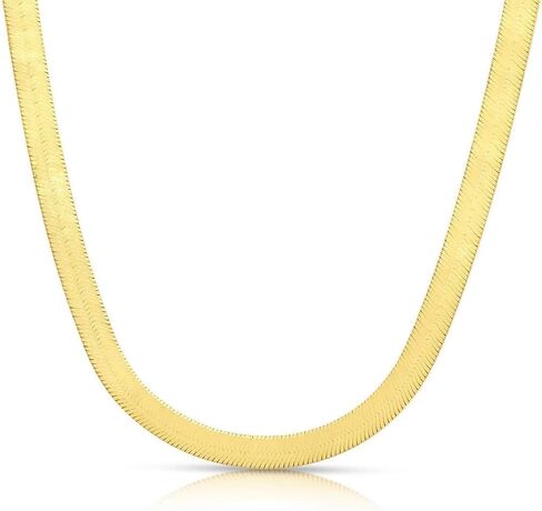 .925 14K Gold Plated Sterling Silver 3.2MM, 4.3MM, 6.8MM or 9MM Flexible Flat Magic Herringbone Chain Necklace in Saudi Arabia