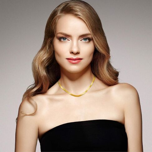 .925 14K Gold Plated Sterling Silver 3.2MM, 4.3MM, 6.8MM or 9MM Flexible Flat Magic Herringbone Chain Necklace in Saudi Arabia