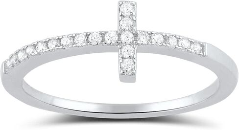 SILVERCLOSEOUT Rhodium Plated Sterling Silver Thin Womens Cz Cubic Zirconia Stackable Sideways Cross Ring Size 4-12 in Saudi Arabia
