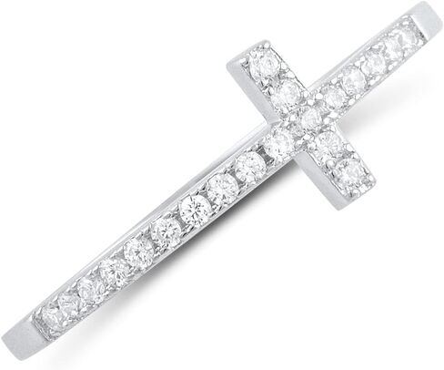 SILVERCLOSEOUT Rhodium Plated Sterling Silver Thin Womens Cz Cubic Zirconia Stackable Sideways Cross Ring Size 4-12 in Saudi Arabia