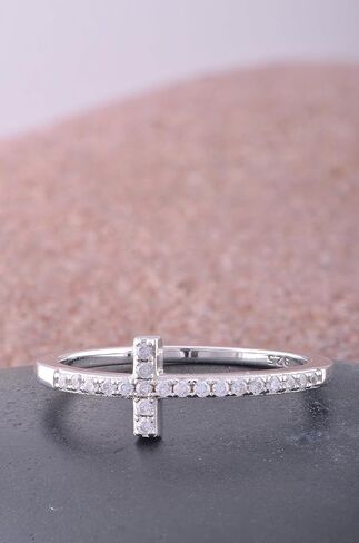 SILVERCLOSEOUT Rhodium Plated Sterling Silver Thin Womens Cz Cubic Zirconia Stackable Sideways Cross Ring Size 4-12 in Saudi Arabia