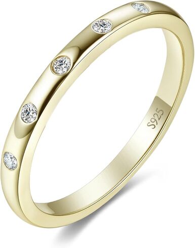 JewelryPalace 14K Yellow Rose Gold 925 Sterling Silver Ring Sets, 1 3 5 Stones Bezel Cubic Zirconia Stackable Rings for Women, Tri-Tone Anniversary Eternity Wedding Bands Promise Ring for her in Saudi Arabia