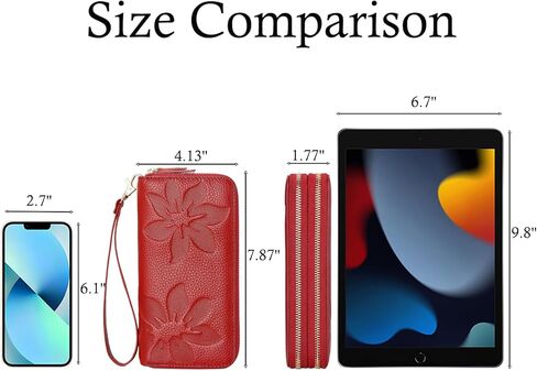 محافظ للنساء معصم RFID من الجلد الطبيعي بسحاب مزدوج وحامل بطاقة الائتمان محفظة كبيرة للسيدات in Kuwait