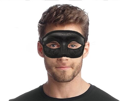 قناع تنكر معدني للأزواج - 4 قطع أقنعة تنكرية سوداء من أقنعة البندقية مع ربطة عنق سوداء للأزياء التنكرية، ماردي جراس، الهالوين، حفلات الزفاف - مجموعة أقنعة تنكرية للأزواج، 7.8 × 2.3 × 3.9 بوصة in Kuwait