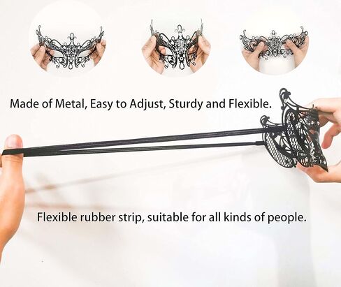 قناع تنكر معدني للأزواج - 4 قطع أقنعة تنكرية سوداء من أقنعة البندقية مع ربطة عنق سوداء للأزياء التنكرية، ماردي جراس، الهالوين، حفلات الزفاف - مجموعة أقنعة تنكرية للأزواج، 7.8 × 2.3 × 3.9 بوصة in Kuwait