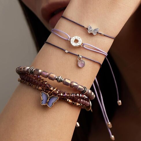 Alex and Ani AA667522RG,Butterfly Tri-Stretch Bracelet,Rafaelian Gold,Purple,Bracelet in Saudi Arabia
