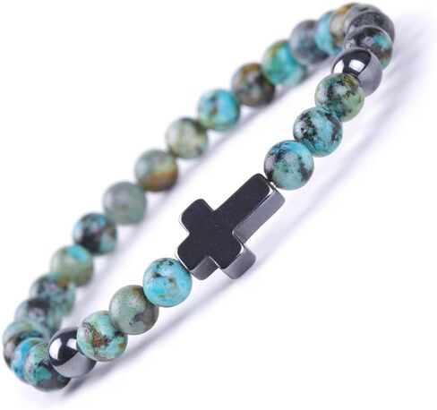 COLORFUL BLING Cross Beaded Bracelet Natural Stone Stretch Prayer Bracelet Anti Depression Anxiety Gifts in Kuwait