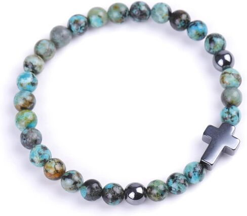 COLORFUL BLING Cross Beaded Bracelet Natural Stone Stretch Prayer Bracelet Anti Depression Anxiety Gifts in Kuwait