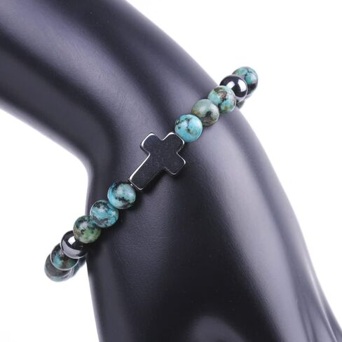 COLORFUL BLING Cross Beaded Bracelet Natural Stone Stretch Prayer Bracelet Anti Depression Anxiety Gifts in Kuwait