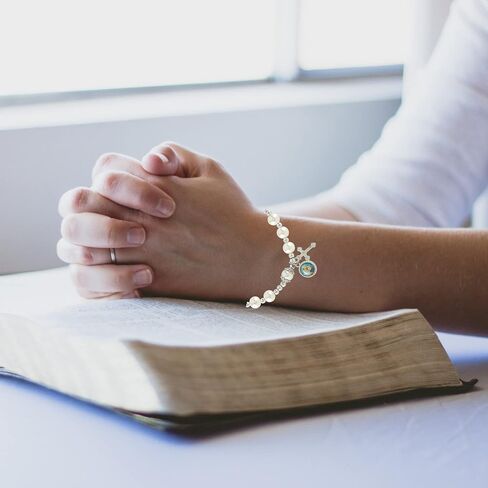 Mary, My Spiritual Mother Beaded Stretch Rosary Bracelet with Silver Tone Charm and Crucifix, Catholic Jewelry for Women, Inspirational and Faith Based Mother's Day Gifts, One Size Fits Most in Saudi Arabia