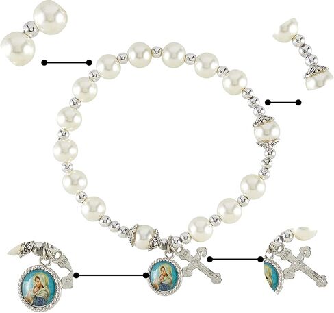 Mary, My Spiritual Mother Beaded Stretch Rosary Bracelet with Silver Tone Charm and Crucifix, Catholic Jewelry for Women, Inspirational and Faith Based Mother's Day Gifts, One Size Fits Most in Saudi Arabia