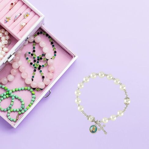 Mary, My Spiritual Mother Beaded Stretch Rosary Bracelet with Silver Tone Charm and Crucifix, Catholic Jewelry for Women, Inspirational and Faith Based Mother's Day Gifts, One Size Fits Most in Saudi Arabia