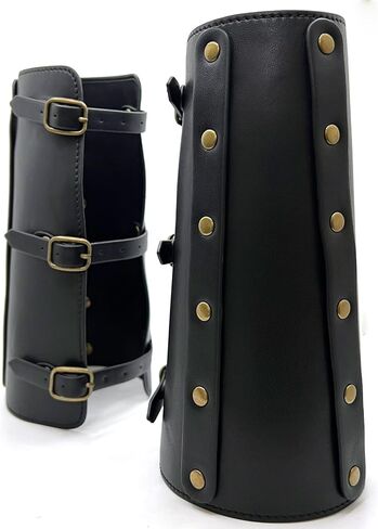 Vintage Faux Leather Arm Guards Viking Armor Archery Black Bracers Medieval Leather Arm Bracers for LARP,Halloween,Cosplay in Saudi Arabia