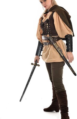 Vintage Faux Leather Arm Guards Viking Armor Archery Black Bracers Medieval Leather Arm Bracers for LARP,Halloween,Cosplay in Saudi Arabia