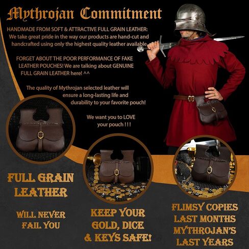 Mythrojan Leather Medieval Pirate Hip Pouch Larp Cosplay Coin Purse Bag - Brown in Saudi Arabia