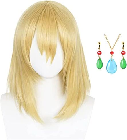 باروكة كوسبلاي مع أقراط على شكل قلادة، شعر مستعار قصير لحفلات الهالوين باللون الأصفر والأشقر in Kuwait