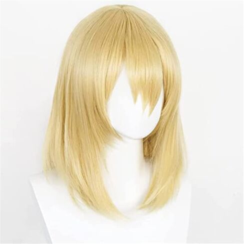 باروكة كوسبلاي مع أقراط على شكل قلادة، شعر مستعار قصير لحفلات الهالوين باللون الأصفر والأشقر in Kuwait