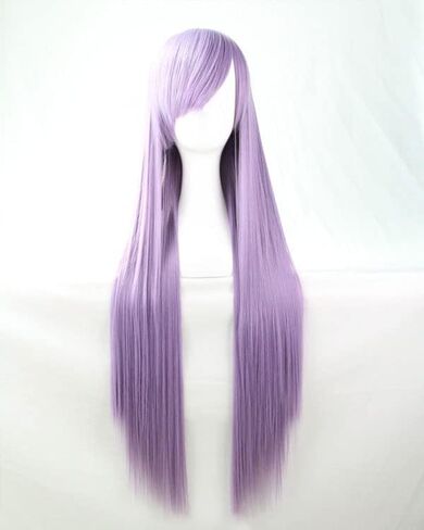 Prettybuy 31" 80cm Long Straight Wig with Bangs Fashion Women's Cosplay Hair Wig Heat Resistant Wig for Halloween Costume Party(Lavender) in Saudi Arabia