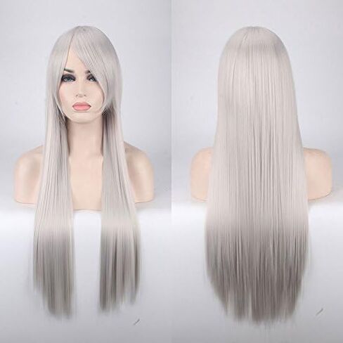 Prettybuy 31" 80cm Long Straight Wig with Bangs Fashion Women's Cosplay Hair Wig Heat Resistant Wig for Halloween Costume Party(Lavender) in Saudi Arabia