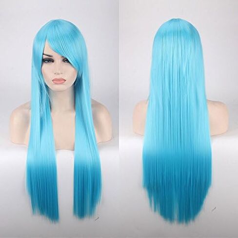 Prettybuy 31" 80cm Long Straight Wig with Bangs Fashion Women's Cosplay Hair Wig Heat Resistant Wig for Halloween Costume Party(Lavender) in Saudi Arabia