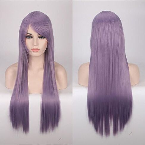 Prettybuy 31" 80cm Long Straight Wig with Bangs Fashion Women's Cosplay Hair Wig Heat Resistant Wig for Halloween Costume Party(Lavender) in Saudi Arabia