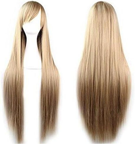 Prettybuy 31" 80cm Long Straight Wig with Bangs Fashion Women's Cosplay Hair Wig Heat Resistant Wig for Halloween Costume Party(Lavender) in Saudi Arabia