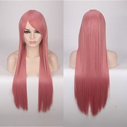 Prettybuy 31" 80cm Long Straight Wig with Bangs Fashion Women's Cosplay Hair Wig Heat Resistant Wig for Halloween Costume Party(Lavender) in Saudi Arabia