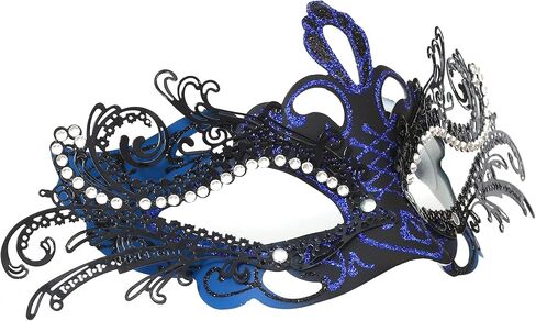 قناع تنكر غامض مقطوع بالليزر معدني لامع من حجر الراين قناع حفلة قناع البندقية للهالوين in Kuwait