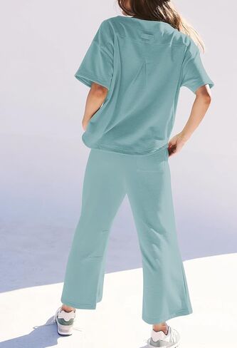 Pink Queen Womens Two Piece Outfits Short Sleeve Pullover Tops and Drawstring Wide Leg Pants Jogger Lounge Sets in Saudi Arabia