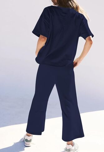 Pink Queen Womens Two Piece Outfits Short Sleeve Pullover Tops and Drawstring Wide Leg Pants Jogger Lounge Sets in Saudi Arabia
